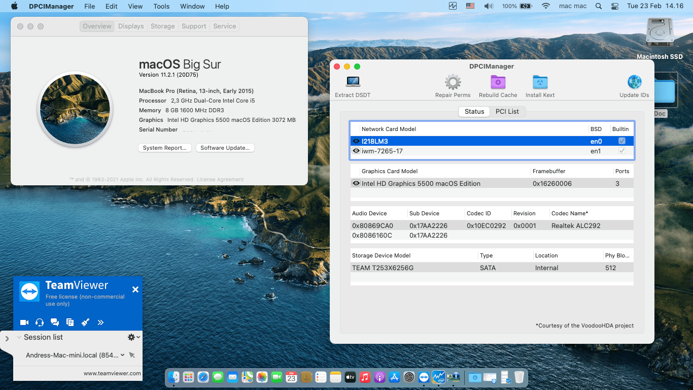 Success Hackintosh macOS Big Sur 11.2.1 Build 20D75 in Lenovo Thinkpad X250-20CL